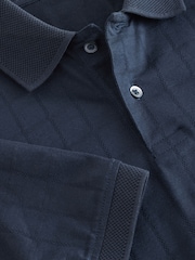 Navy Blue Regular Fit Textured Button Neck 100% Cotton Polo Shirt - Image 9 of 9