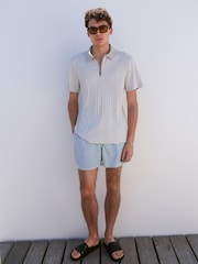 Light Grey Slim Fit Smart Quarter Zip Polo Shirt - Image 2 of 6
