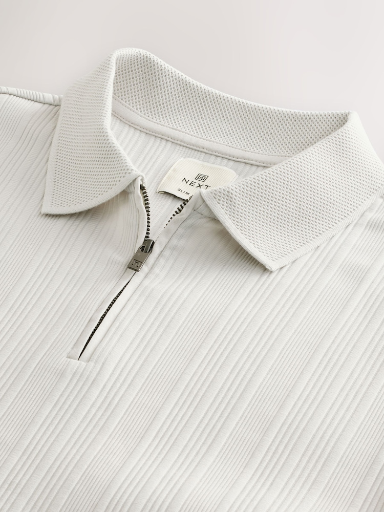 Light Grey Slim Fit Smart Quarter Zip Polo Shirt - Image 5 of 6