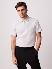 Light Grey Slim Fit Smart Quarter Zip Polo Shirt - Image 6 of 6