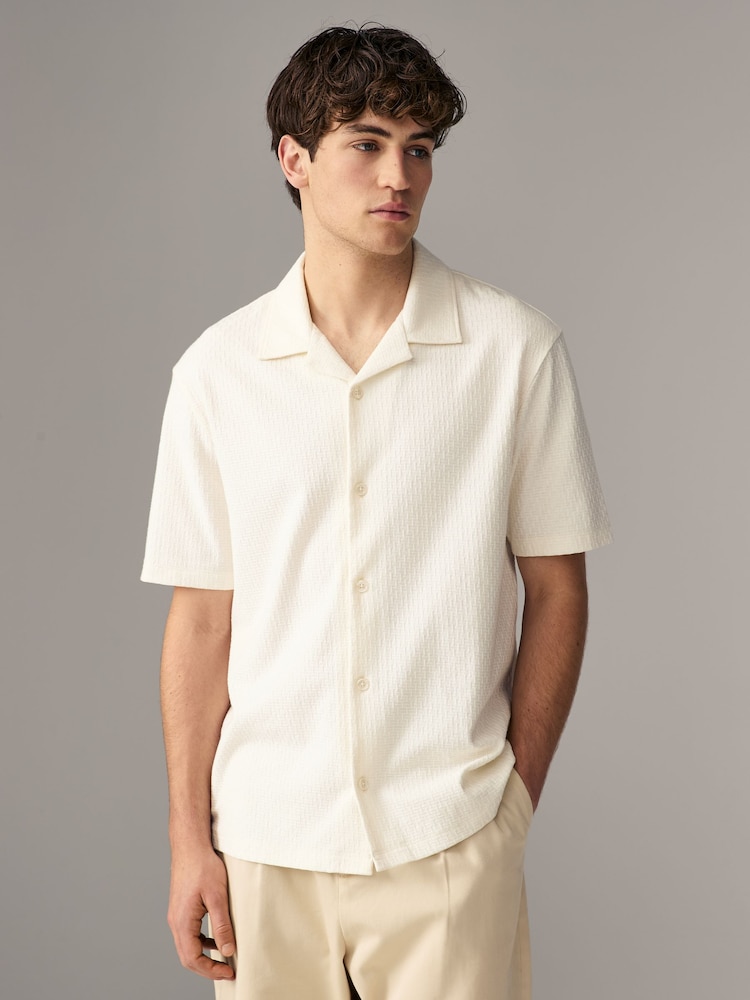 White Textured 100% Cotton Jersey Shirt - Image 4 of 8