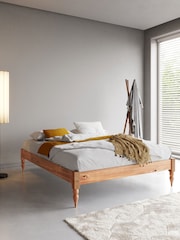 Get Laid Beds Tan Brown Platform Solid Wood Turned Leg Bed - Image 1 of 3