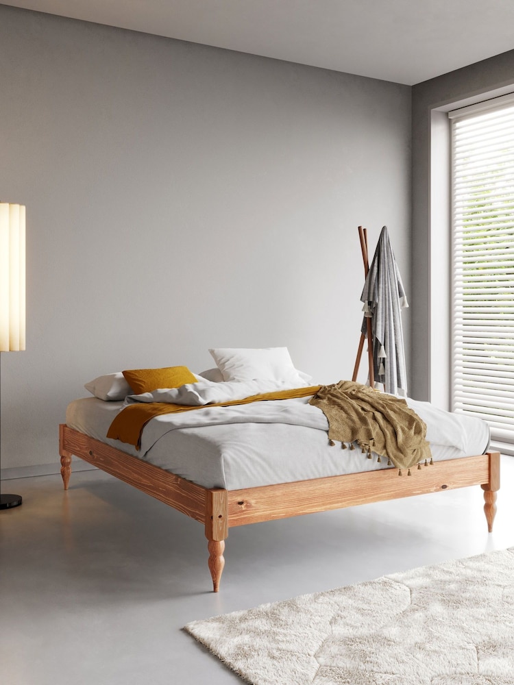 Get Laid Beds Tan Brown Platform Solid Wood Turned Leg Bed - Image 1 of 3