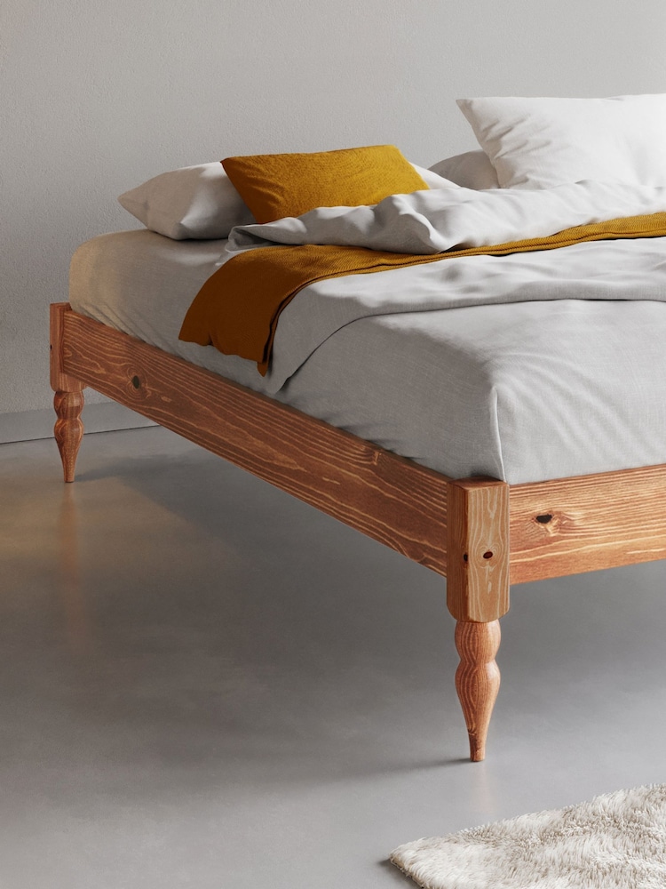 Get Laid Beds Tan Brown Platform Solid Wood Turned Leg Bed - Image 2 of 3