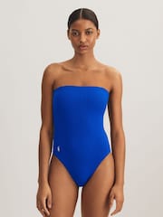 Polo Ralph Lauren Blue Textured Strapless Swimsuit - Image 1 of 7