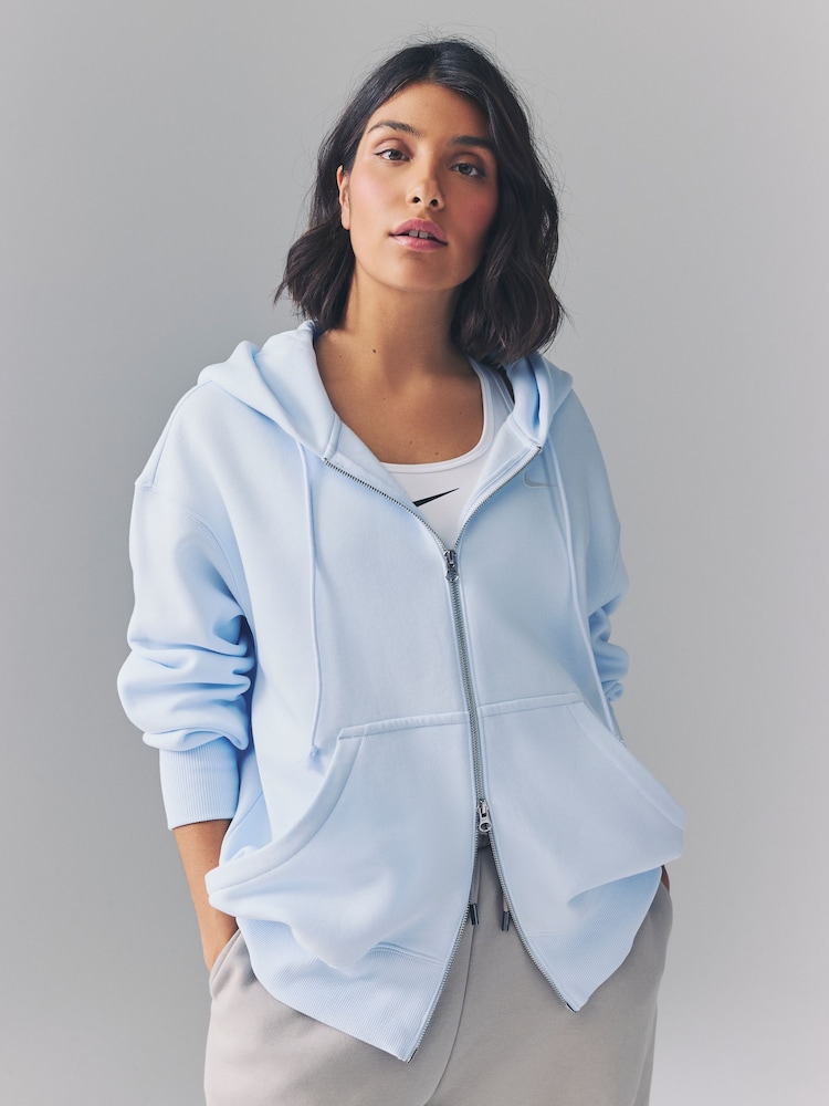 Nike Light Blue Tint Oversized Mini Phoenix Fleece Swoosh Full Zip Hoodie - Image 1 of 5