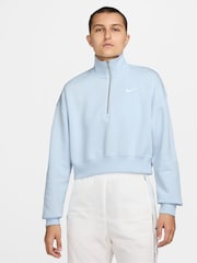 Nike Light Blue Tint Sportswear Phoenix Fleece Half Zip Cropped Sweatshirt - Image 1 of 3