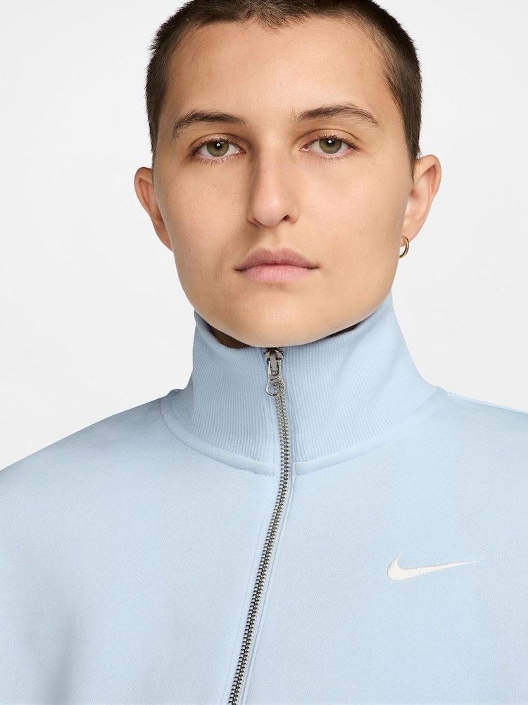 Nike Light Blue Tint Sportswear Phoenix Fleece Half Zip Cropped Sweatshirt - Image 3 of 3