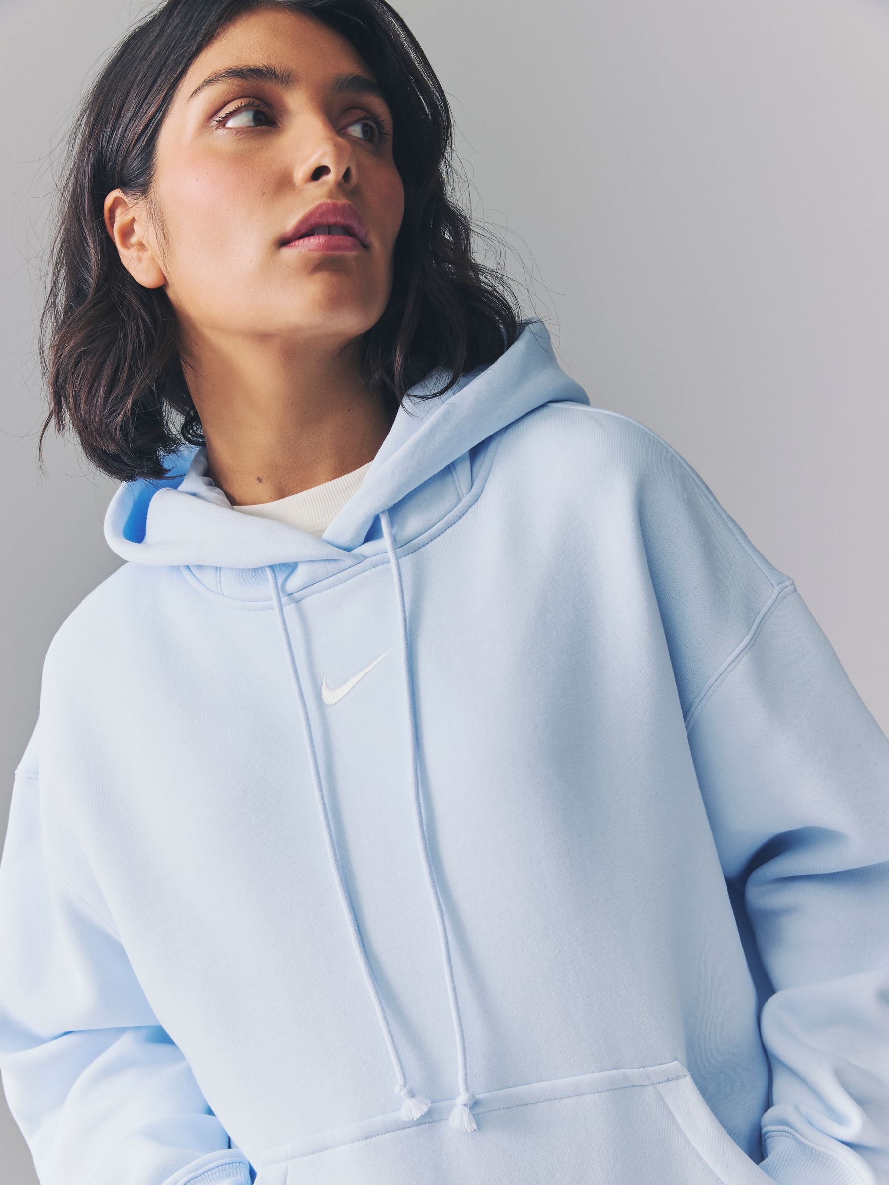 nike mini metallic swoosh oversized pastel blue hoodie