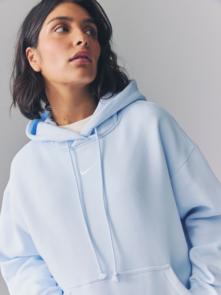Nike Light Blue Tint Oversized Sportswear Phoenix Fleece Mini Swoosh Pullover Hoodie - Image 4 of 5