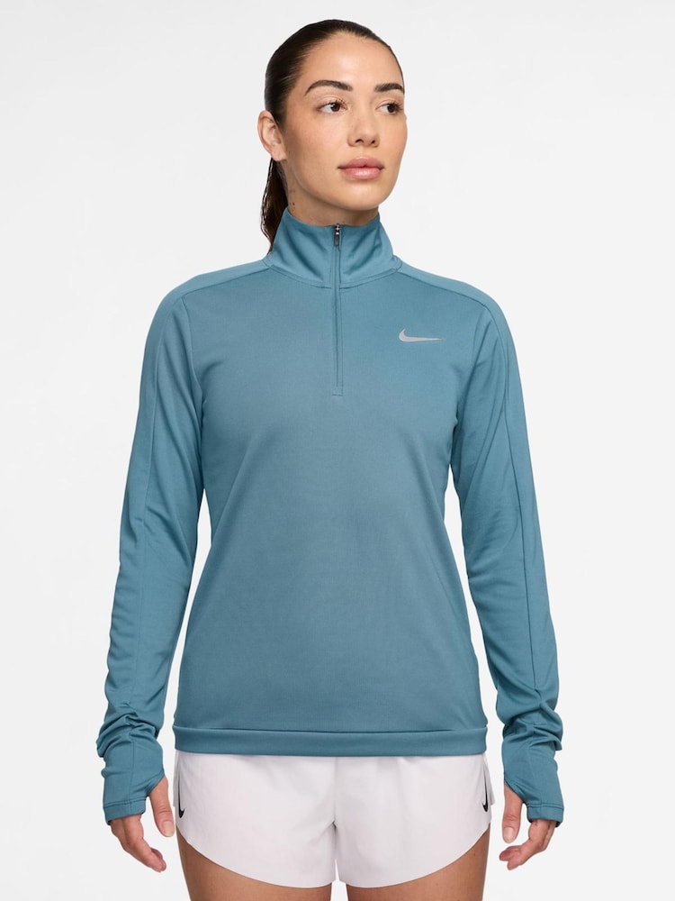 Дымчато-синий - Топ для бега с короткой молнией Nike Dri-FIT Pacer - Изображение 1 из 3
