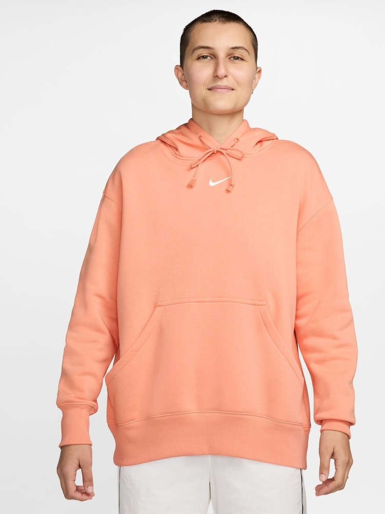Nike Apricot Orange Oversized Sportswear Phoenix Fleece Mini Swoosh Pullover Hoodie - Image 2 of 4