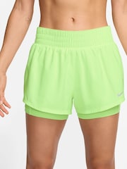 Nike Lime Green Dri-FIT One Mid Rise 3" 2-in-1 Shorts - Image 1 of 5