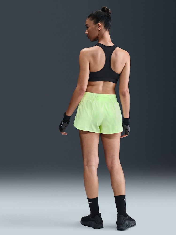 Nike Lime Green Dri-FIT One Mid Rise 3 Inch 2-In-1 Shorts - Image 2 of 6 Nike Lime Green Dri-FIT One Mid Rise 3 Inch 2-In-1 Shorts - Image 2 of 6