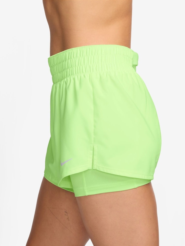 Nike Lime Green Dri-FIT One Mid Rise 3" 2-in-1 Shorts - Image 3 of 5