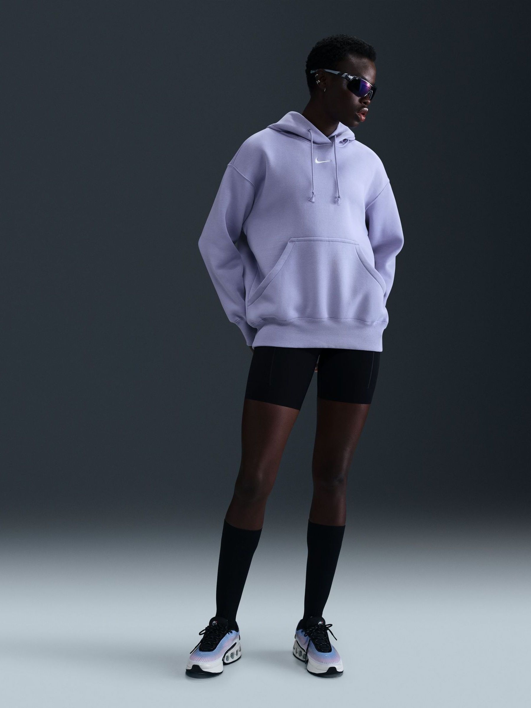 nike mini swoosh oversized hoodie in violet purple