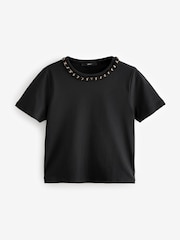 Black/Gold - Chain Neck Detail 100% Cotton T-Shirt - Image 6 of 8