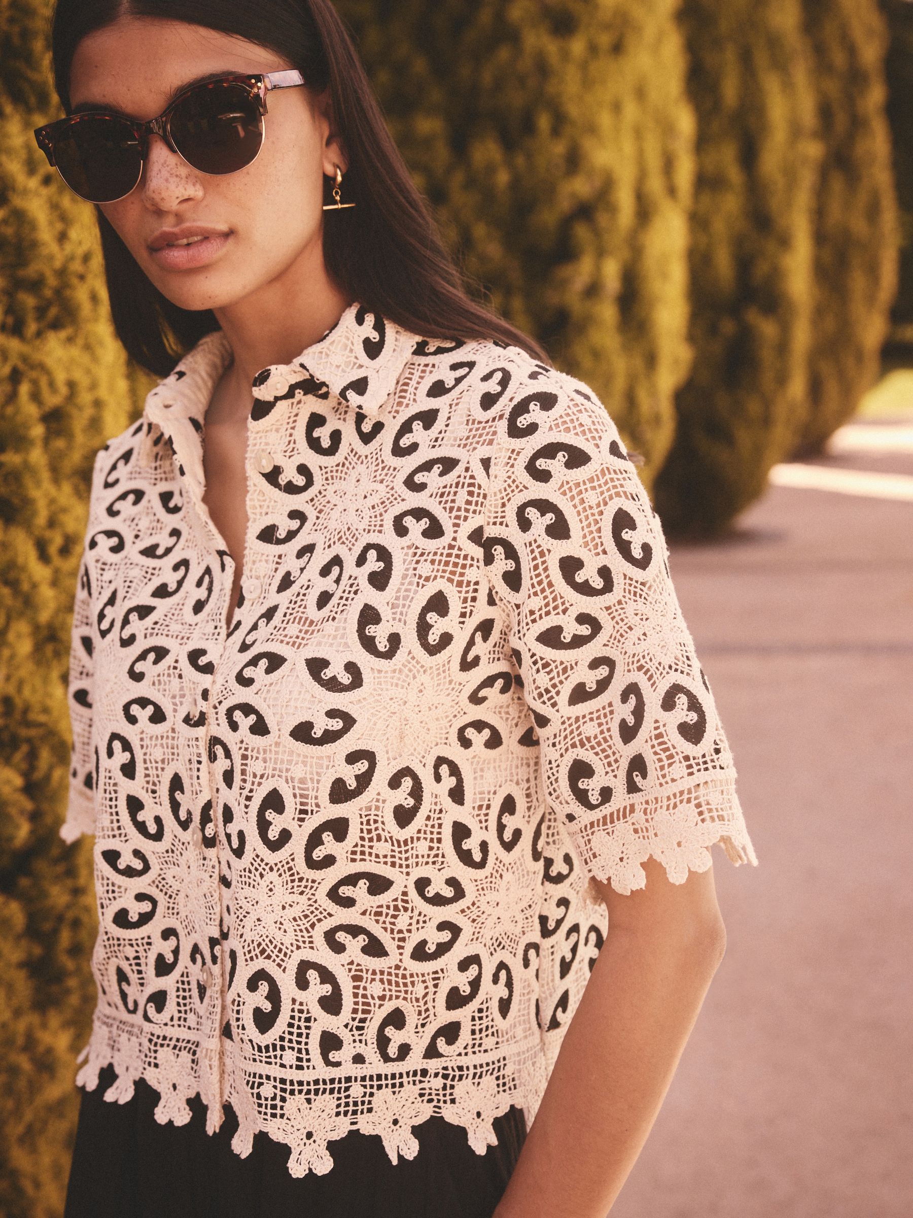 Buy Black/Ecru N. Premium Crochet Lace Short Sleeve Shirt Buy Black/Ecru N. Premium Crochet Lace Short Sleeve Shirt