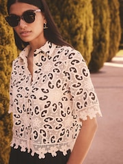 Black/Ecru N. Premium Crochet Lace Short Sleeve Shirt - Image 1 of 8