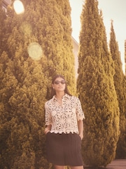 Black/Ecru N. Premium Crochet Lace Short Sleeve Shirt - Image 2 of 8