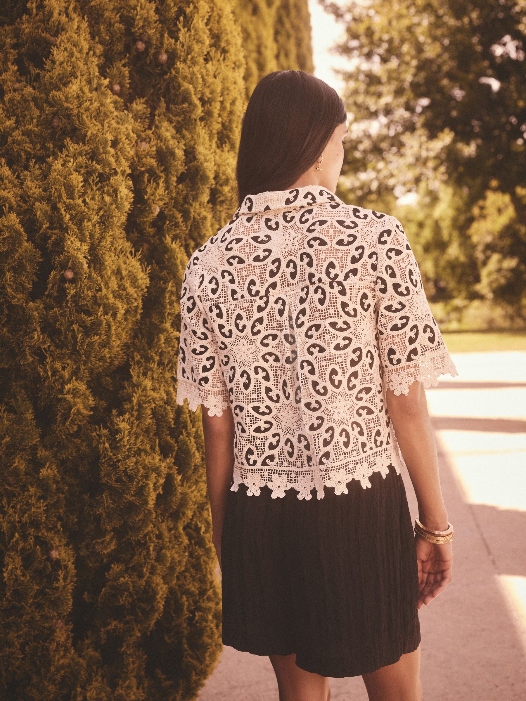 Buy Black/Ecru N. Premium Crochet Lace Short Sleeve Shirt Buy Black/Ecru N. Premium Crochet Lace Short Sleeve Shirt