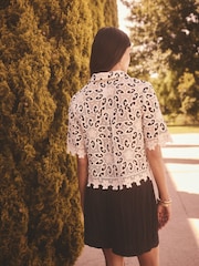 Black/Ecru N. Premium Crochet Lace Short Sleeve Shirt - Image 3 of 8