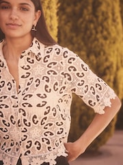 Black/Ecru N. Premium Crochet Lace Short Sleeve Shirt - Image 4 of 8