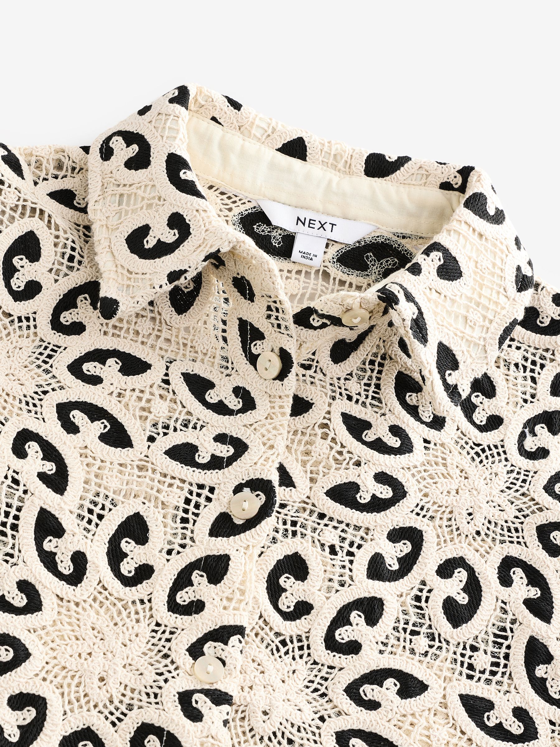 Buy Black/Ecru N. Premium Crochet Lace Short Sleeve Shirt Buy Black/Ecru N. Premium Crochet Lace Short Sleeve Shirt