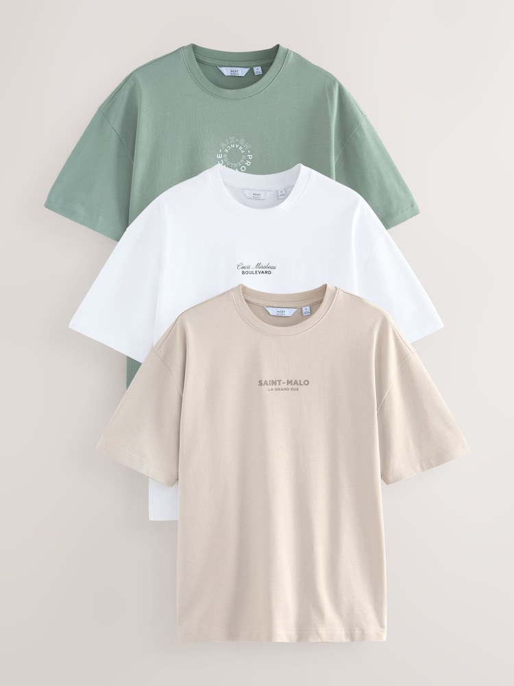 White/Green/Neutral - Футболка свободного кроя из 100% хлопка с принтом - Image 1 of 12