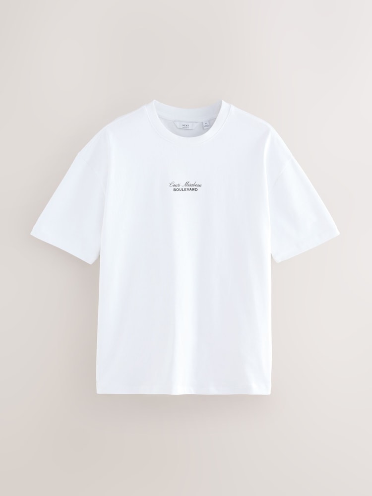 White/Green/Neutral Relaxed Fit Graphic Print Heavyweight 100% Cotton T-Shirt - Image 10 of 12