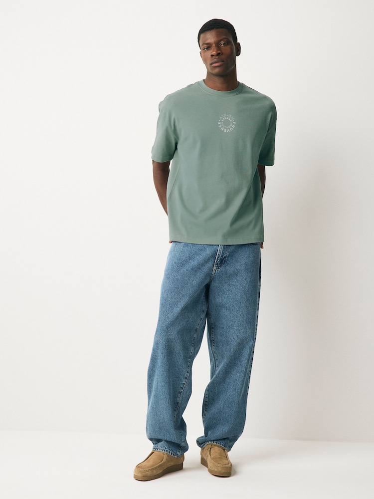 White/Green/Neutral - Футболка свободного кроя из 100% хлопка с принтом - Image 2 of 12