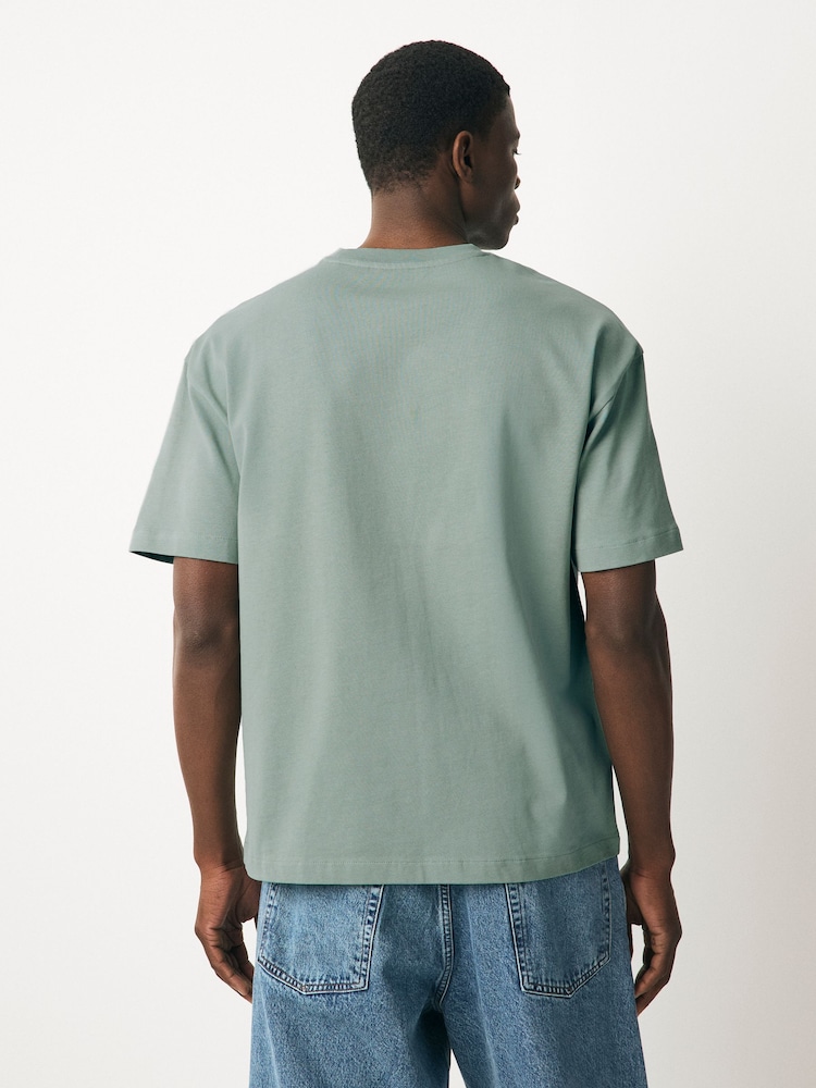 White/Green/Neutral Relaxed Fit Graphic Print Heavyweight 100% Cotton T-Shirt - Image 4 of 12