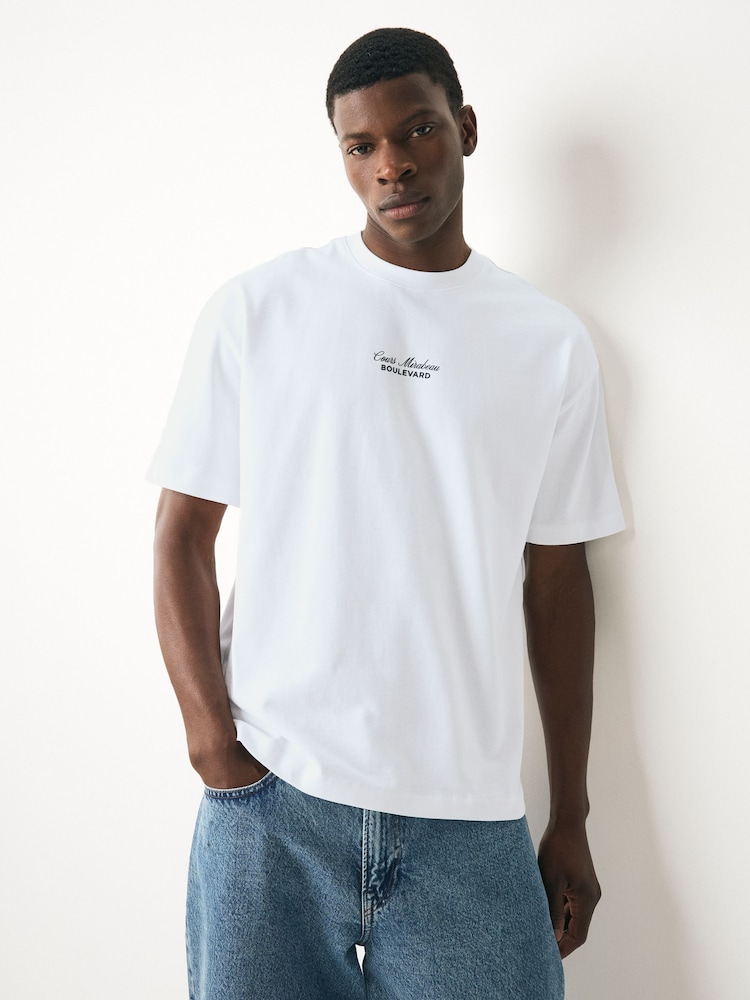 White/Green/Neutral Relaxed Fit Graphic Print Heavyweight 100% Cotton T-Shirt - Image 5 of 12