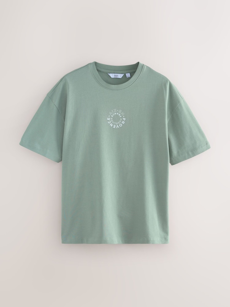 White/Green/Neutral Relaxed Fit Graphic Print Heavyweight 100% Cotton T-Shirt - Image 9 of 12