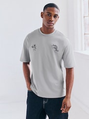 Ecru/Black/Grey Relaxed Fit Graphic Print Heavyweight 100% Cotton T-Shirt - Image 10 of 16