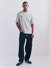 Ecru/Black/Grey Relaxed Fit Graphic Print Heavyweight 100% Cotton T-Shirt - Image 11 of 16