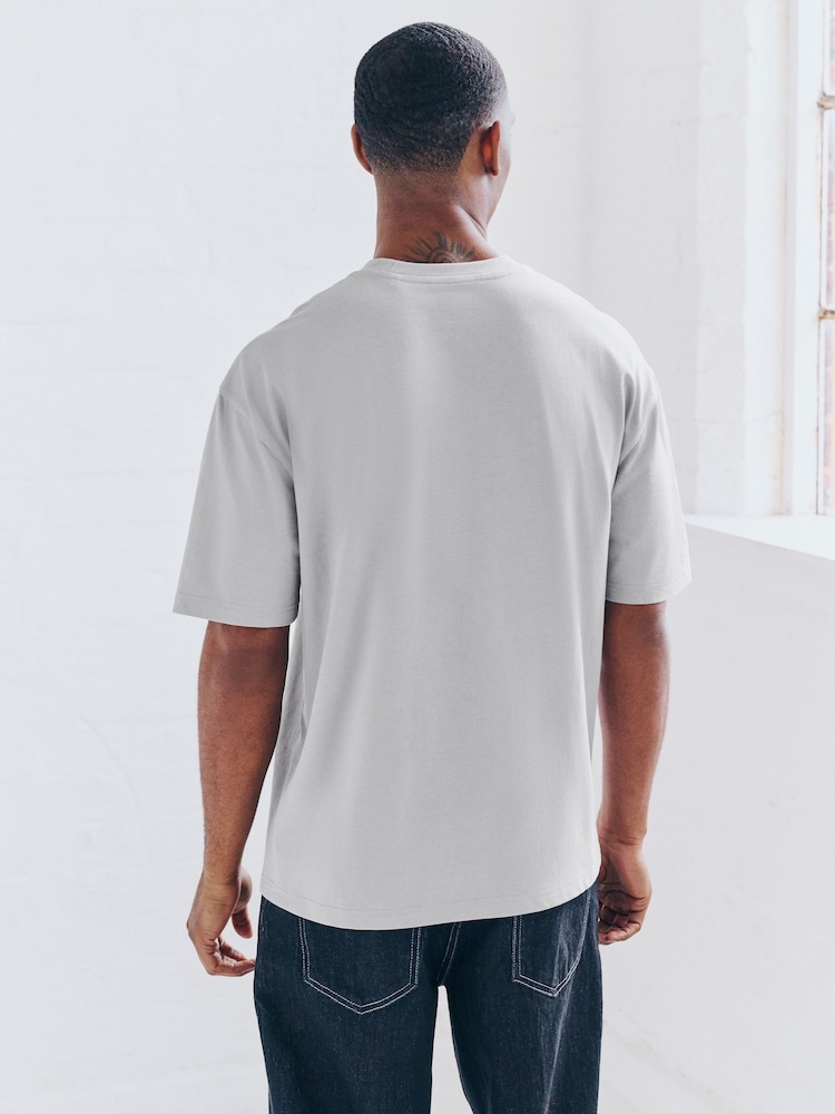 Ecru/Black/Grey Relaxed Fit Graphic Print Heavyweight 100% Cotton T-Shirt - Image 12 of 16