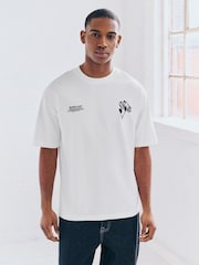 Ecru/Black/Grey Relaxed Fit Graphic Print Heavyweight 100% Cotton T-Shirt - Image 15 of 16