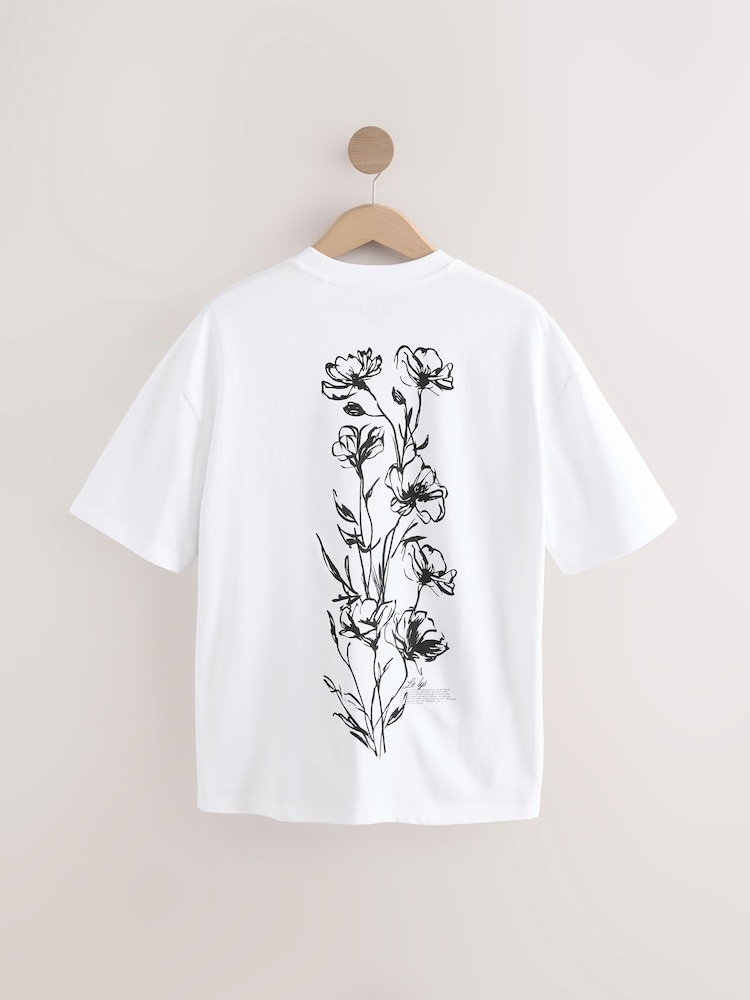 Ecru/Black/Grey Relaxed Fit Graphic Print Heavyweight 100% Cotton T-Shirt - Image 4 of 16
