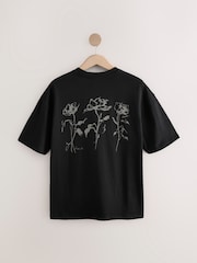 Ecru/Black/Grey Relaxed Fit Graphic Print Heavyweight 100% Cotton T-Shirt - Image 5 of 16