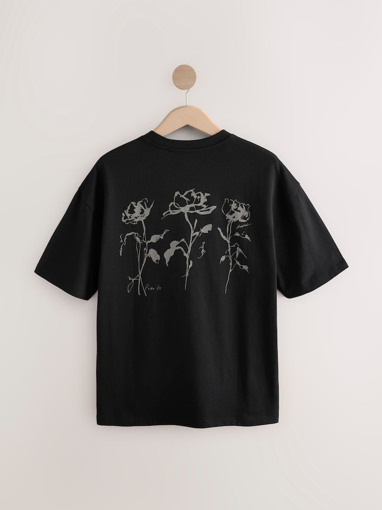 Ecru/Black/Grey Relaxed Fit Graphic Print Heavyweight 100% Cotton T-Shirt - Image 5 of 16