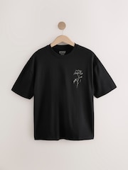 Ecru/Black/Grey Relaxed Fit Graphic Print Heavyweight 100% Cotton T-Shirt - Image 6 of 16
