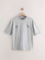 Ecru/Black/Grey Relaxed Fit Graphic Print Heavyweight 100% Cotton T-Shirt - Image 7 of 16