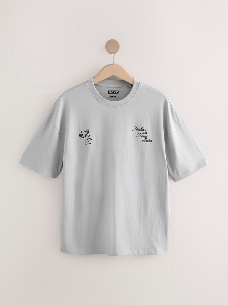 Ecru/Black/Grey Relaxed Fit Graphic Print Heavyweight 100% Cotton T-Shirt - Image 7 of 16