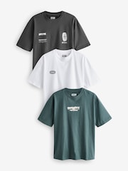 Blanc/Noir/Vert - T-shirt décontracté imprimé à imprimé épais 100% coton - Image 1 of 16