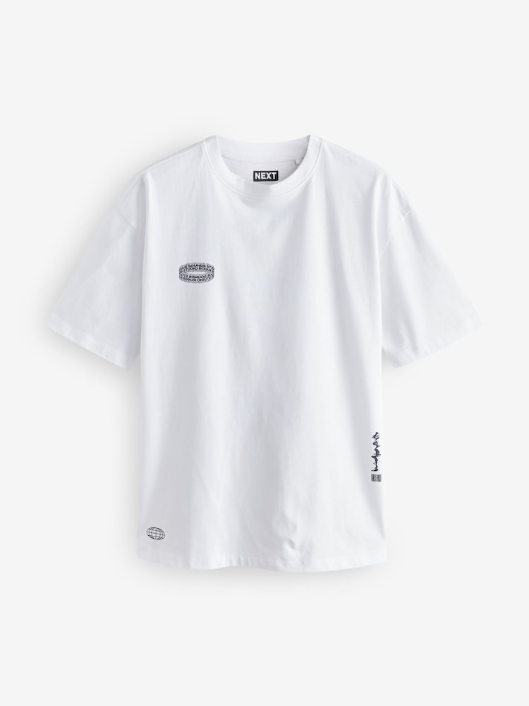 Blanc/Noir/Vert - T-shirt décontracté imprimé à imprimé épais 100% coton - Image 11 of 16
