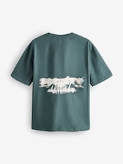 Blanc/Noir/Vert - T-shirt décontracté imprimé à imprimé épais 100% coton - Image 13 of 16