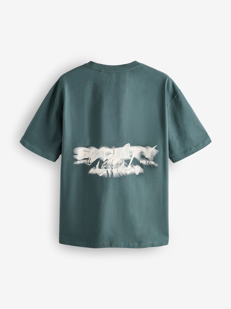 Blanc/Noir/Vert - T-shirt décontracté imprimé à imprimé épais 100% coton - Image 13 of 16