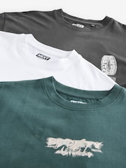 Blanc/Noir/Vert - T-shirt décontracté imprimé à imprimé épais 100% coton - Image 15 of 16