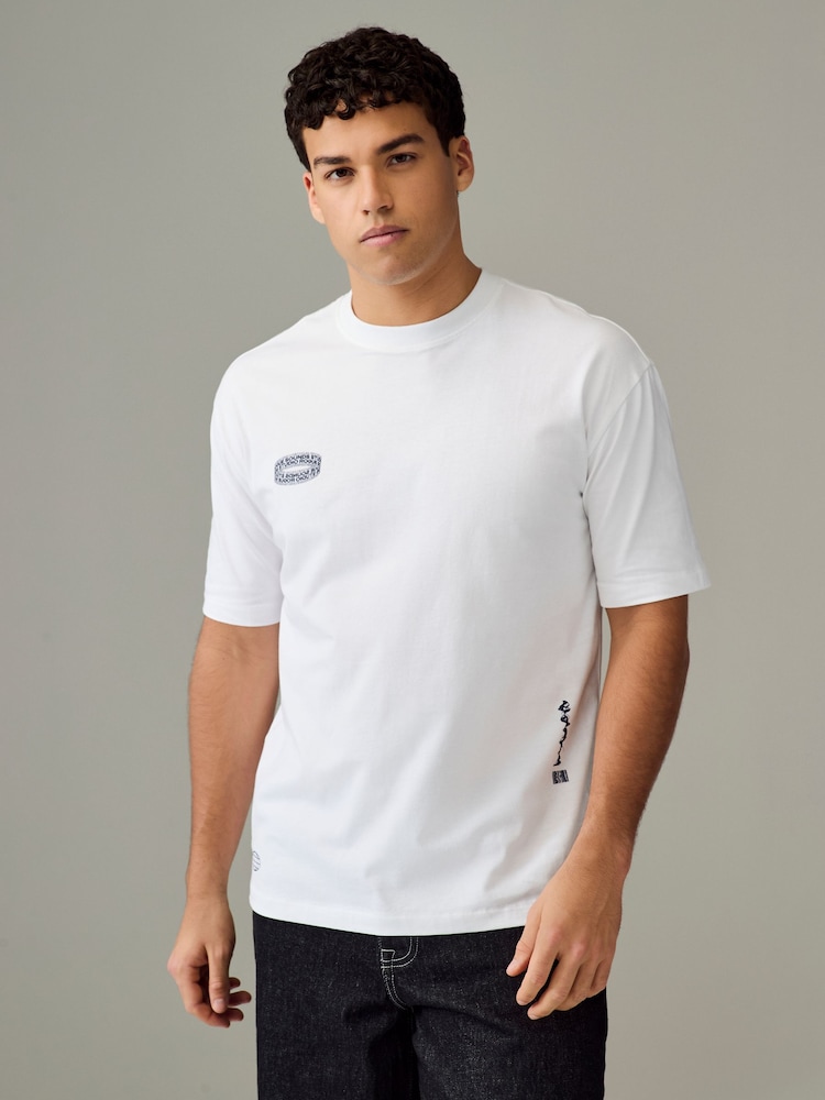 Blanc/Noir/Vert - T-shirt décontracté imprimé à imprimé épais 100% coton - Image 4 of 16
